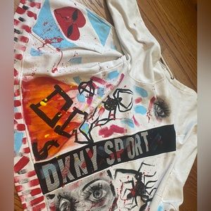 Hand made+dkny brand. Im Ukrainian Artist. White zip hoodie.Punk style.